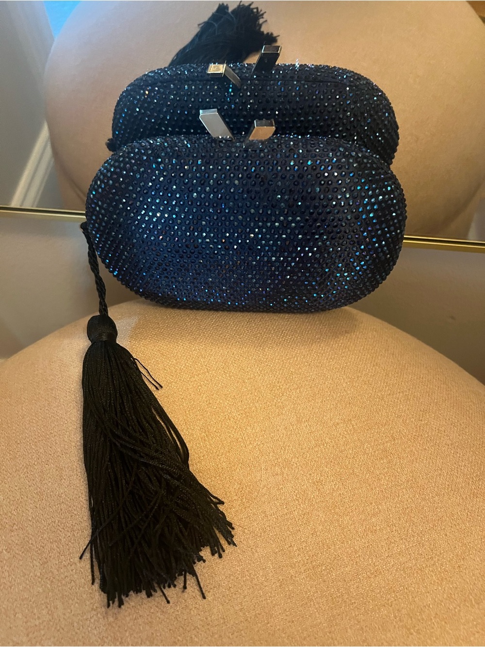 Black Beaded Evening Clutch with Tassel